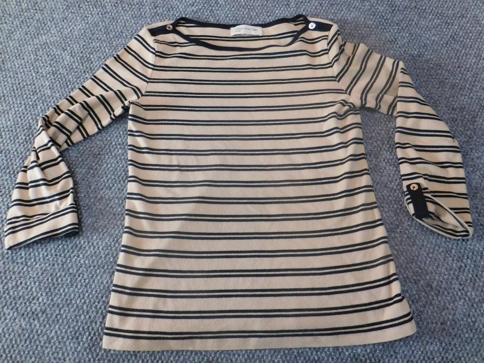Jones New York top Small Beige striped sport pullover womens stretch - Image 1 of 4