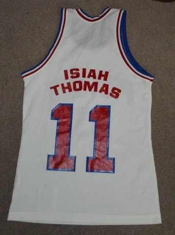 Vtg Isiah Thomas Detroit Pistons Sand Knit Basketball Jersey Small 1980s Cover