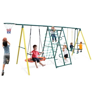Indoor/Outdoor Metal Swing Set with Safety Belt for Backyard - Picture 1 of 7