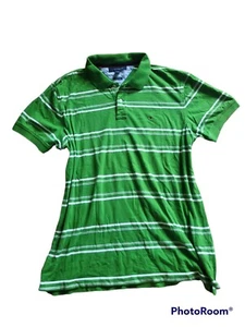Tommy Hilfiger Mens Green White Striped Polo Shirt Size XL - Picture 1 of 5