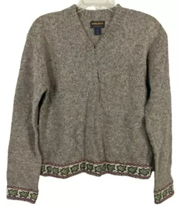 Woolrich Vintage Tumbleweed Cuello en V Marrón con Hojas Verdes Suéter 100% Lana M - Imagen 1 de 7