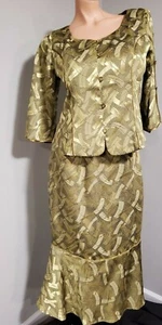 BASIC FASHION Women’s 2-piece front button olive green jacket & skirt Size 14 - Picture 1 of 11