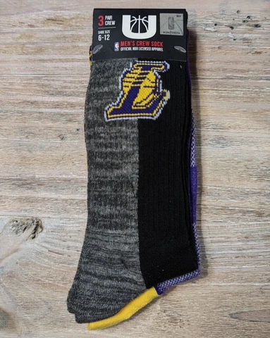 LA Lakers NBA Crew Socks - BRAND NEW - 3 Pack MENS Size 6 - 12 Cover