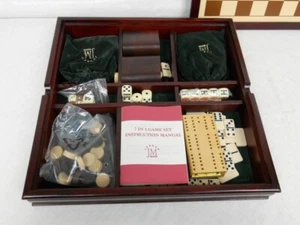 Juego de juego de madera 7 en 1 ajedrez, damas, dominó, cribbage, backgammon, cartas, dados - Imagen 1 de 12