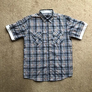 Red Ape Shirt Mens XL Button Up Short Sleeve Hip Hop Logo Crest Plaid - Picture 1 of 11