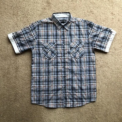 Red Ape Shirt Mens XL Button Up Short Sleeve Hip Hop Logo Crest Plaid - Image 1 of 4