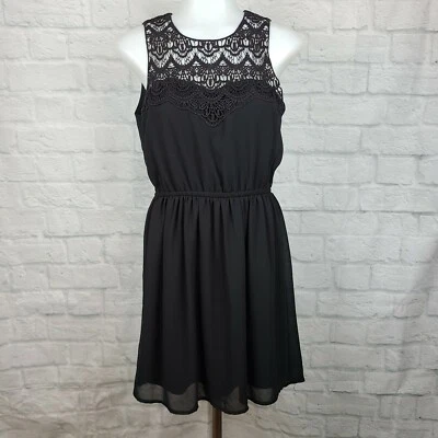 Forever 21 Small Blouson Dress Black Sleeveless Crochet Lace - Image 1 of 4