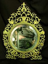 ANTIQUE EASEL BACK MIRROR *FRENCH BRASS w FACES + SCROLLWORK c.1870
