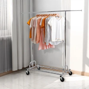 Extendable Heavy-Duty Adjustable Mobile Clothes Coat Garment Hanging Rail Rack - Picture 1 of 12