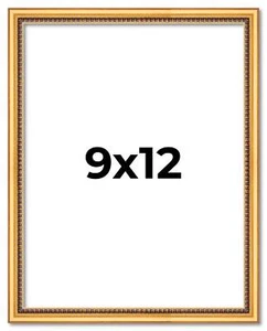 9x12 Frame Beaded Gold Solid Wood Picture Frame | 0.75 Inches Moulding Width | L - Picture 1 of 10
