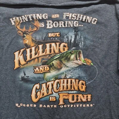 Camiseta masculina adulta Rugged Earth Outfitters pesca caça matar G grande - Imagem 1 de 4