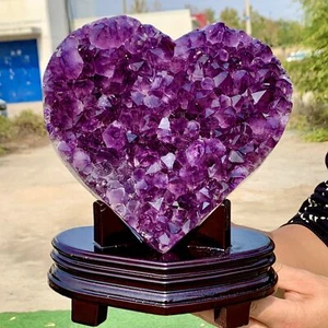 5,5 libbre pietra preziosa ametista naturale a forma di cuore quarzo grappolo cristallo campione - Foto 1 di 24