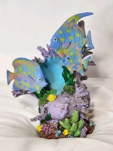  Hand-Painted Tropical Coral Reef Fish Figurine 8" Angelfish Ocean Scene  - Picture 1 of 7