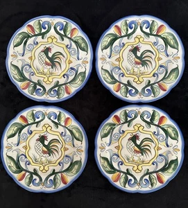 Set of 4 Fitz and Floyd Ricamo Rooster 8.5" Salad Dessert Plates Scalloped - Bild 1 von 5