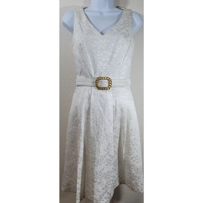 Vestido de cóctel Ellen Tracy blanco floral elevado material línea A 2 sin mangas Foto 1 de 4