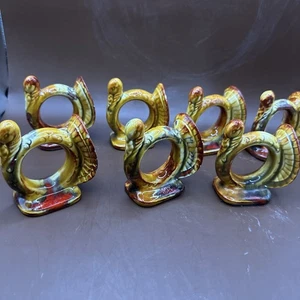 VINTAGE THANKSGIVING TÜRKEI SERVIETTENRINGE - 7ER SET TROPFGLASUR - SCHÖN! - Bild 1 von 14