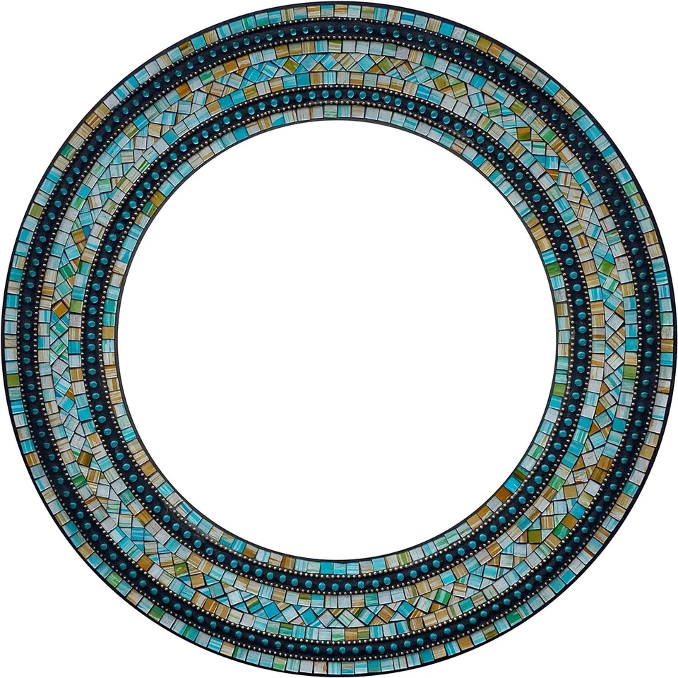 Zorigs - Espejo de Mosaico Turquesa y Marrón Artesanal, Espejo de Pared Redondo 24" Foto 1 de 3