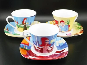 Juego de 3 tazas y platillos de espresso Leonardo estilo de vida diseños de los años 60 ~ nunca usados - Imagen 1 de 5
