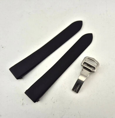 Correa de lona negra Cartier genuina de 15 mm con cierre desplegable plegable Foto 1 de 4