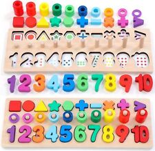 Holz Montessori Spielzeug für Kinder Kleinkind Zahl Puzzles Sortierer Zählen (Regenbogen)