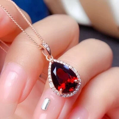 3CT Pear Cut Lab-Created Ruby Women's Beauty Chain Pendant 14K Rose Gold Plated - Image 1 of 4