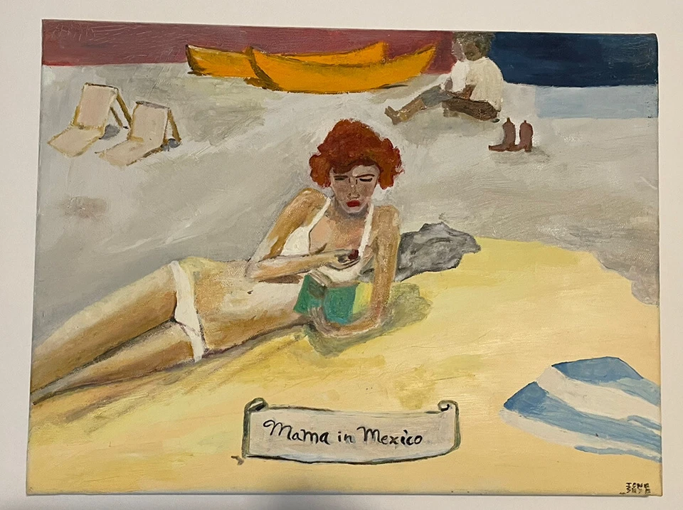 Pintura a óleo sobre tela original assinada por Ione Skye “Mamãe no México” 15x11 - Imagem 1 de 1