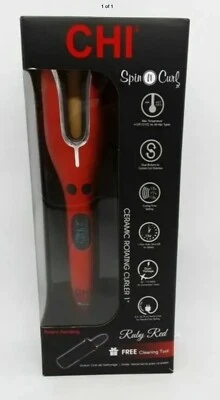 New CHI Women's Spin N Curl Ceramic Rotating Hair Curler in Ruby Red - Image 1 of 4