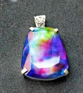 Ciondolo in argento massiccio ammolite naturale taglio fantasia certificato 77,60 ct pietra preziosa sfusa - Foto 1 di 6