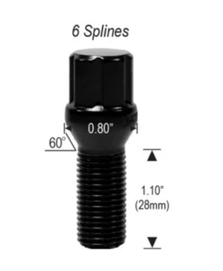 (5pc) 14x1.5 SPLINE TUNER LUG BOLT BLACK WHEEL LOCK 28MM SHANK AUDI MERCEDES VW - Picture 1 of 1