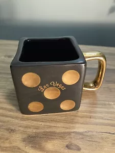 Vintage Las Vegas Dice Shaped Coffee Mug - Black & Gold Die Square Mug - Picture 1 of 6