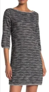 Max Studio Black White Tweed Knit Sheath Dress Midi Large Stretch Quiet Wealth - Picture 1 of 13