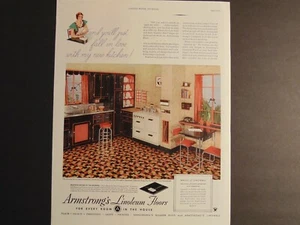 1934 ARMSTRONG PAVIMENTI IN LINOLEUM scena cucina stampa d'epoca pubblicità - Foto 1 di 1
