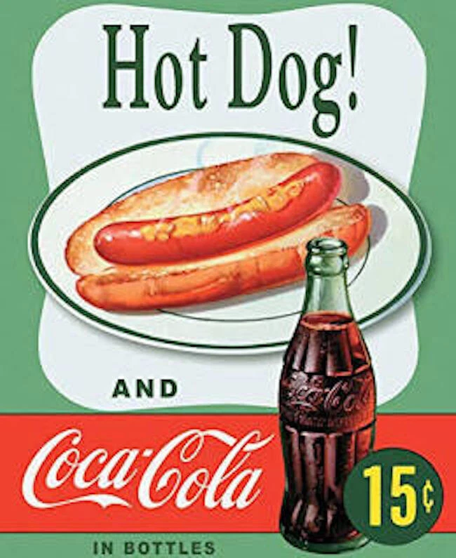 COKE COCA COLA TIN SIGN RESTAURANT WALL ART HOT DOG TASTY FREEZE THE SPOT - Image 1 of 1