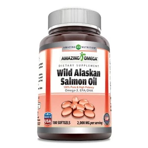 Wild Alaskan Salmon Oil Supplement 2000mg 180 Softgels Non GMO Gluten Free - Picture 1 of 3