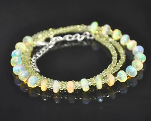 Natürlicher äthiopischer Opal Perlen Halskette mit Peridot, Sterlingsilber Kette, 17 Zoll - Bild 1 von 3