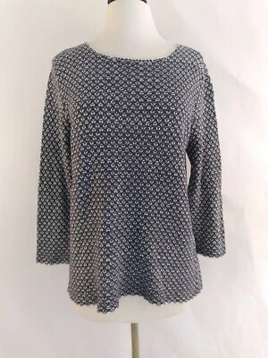 Norm Thompson L 毛衣针织短袖蓝色白色二手 — 第 1/4 张图片