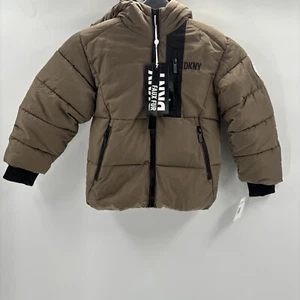 NWT DKNY Kids Faux Fur Lined Full Zip Puffer Jacket Brown Size 5/6 - Picture 1 of 3