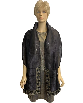 Ralph Lauren Black Silk Beaded Sequins Evening Cocktail Scarf Shawl Wrap - Image 1 of 4