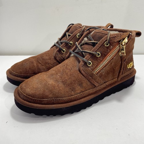 Stivaletti UGG Neumel Luxe da donna taglia US 9 scamosciati in pelle di pecora stringati con zip castagno