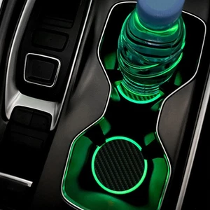 2x Luminous Carbon Fibre Car Interior Cup Holder Light Mat Pads Drink Coaster - Picture 1 of 8