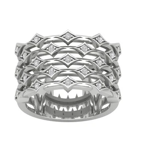 0.25Ct Diamond Multi Row Band Ring Size 7 for Women Sterling Silver 5.58gm - Picture 1 of 11