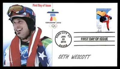 Mayfairstamps US FDC 2010 Utah Vancouver Seith Wescott snowboarding First Day Co - Image 1 of 2