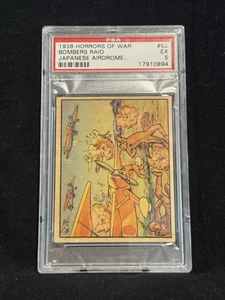 1938 GUM INC HORROR OF WAR R69 CARD #62 BOMBERS RAID JAPANESE AIRDROME PSA 5 EX - Picture 1 of 2