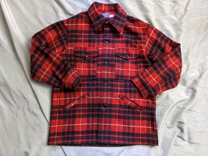 Vintage Pendleton Jacket Mens Size M Red Plaid Mackinaw Cruiser Wool Button Up - Picture 1 of 10