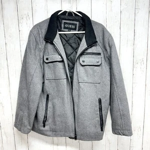 GUESS Jacket Men's Size XL Gray Bomber Jacket Wool Blend Quilted Lining Pockets - Picture 1 of 8