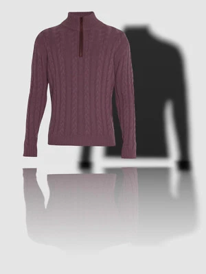 $895 Bergdorf Goodman Men Purple Cable-Knit Cashmere Rib Half-Zip Sweater Sz XXL - Image 1 of 2