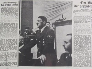 VINTAGE NEWSPAPER HEADLINES~ WORLD WAR 2 ADOLF HITLER INVASION SPEECH WWIII 1939 - Picture 1 of 4