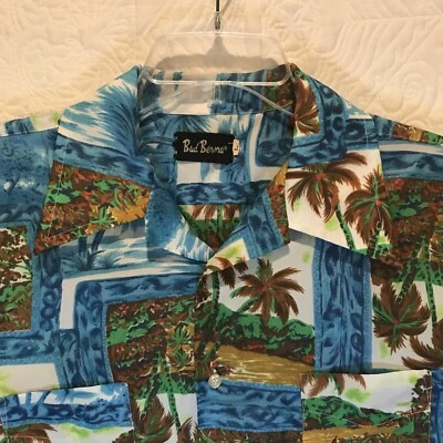 Vintage 1960s Bud Berma Hawaiian Shirt Mens L Tiki Palm Trees Rockabilly - Image 1 of 4