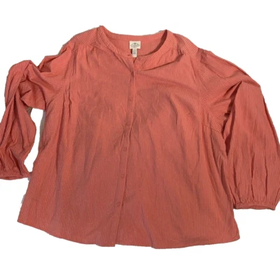 St John's Bay  blouse Woman 3X Coral Long Sleeve Button Down Blouse Cotton NEW - Image 1 of 4
