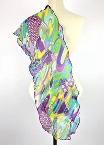 VTG Asian psychedelic scarf Retro Bird of Paradise Crane Floral Groovy Pegoda EC - Picture 1 of 6